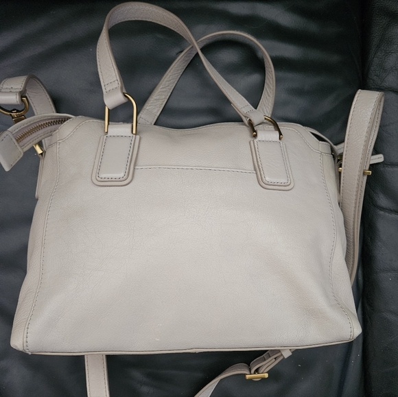 Fossil Jaqueline Satchel/Shoulder Light Gray 100% Leather Brass Hardware Zipper - Picture 7 of 17
